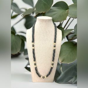 Vintage Beaded Hematite and Pearl Multi-Strand Necklace 70-80’s